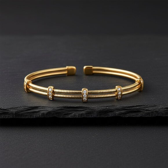 Sapphire Gleam Round Diamond 14K (or 18k upon request) Gold Bar Tennis Bracelet - Picture 4 of 7